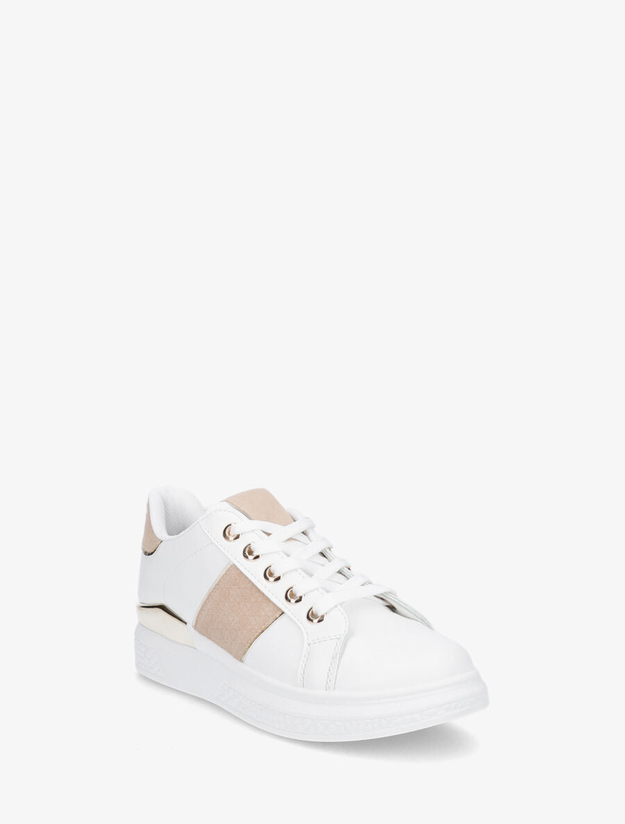 Sneakers à semelle texturée et empiècement métallique - Beige - 2