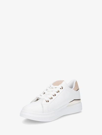 Sneakers à semelle texturée et empiècement métallique - Beige - 3