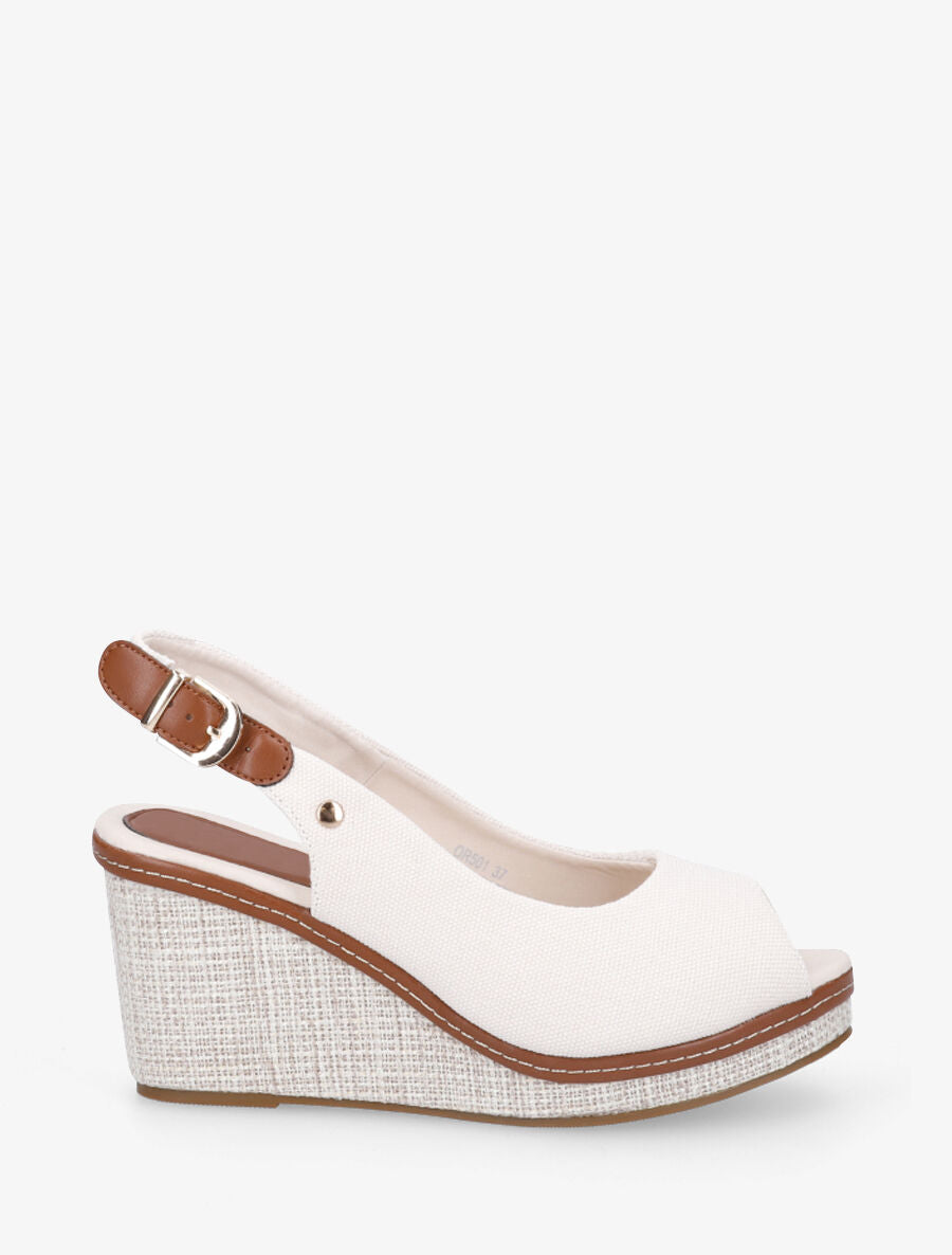 Sandales compensées à semelle style osier - Blanc - 1