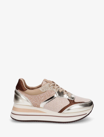 Baskets à plateforme et empiècements pailletés - Or - 1