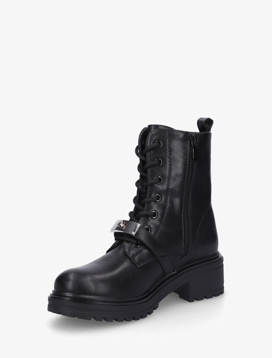 Bottines en simili style rangers à boucle stylisée - Noir - 3