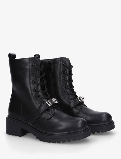 Bottines en simili style rangers à boucle stylisée - Noir - 4