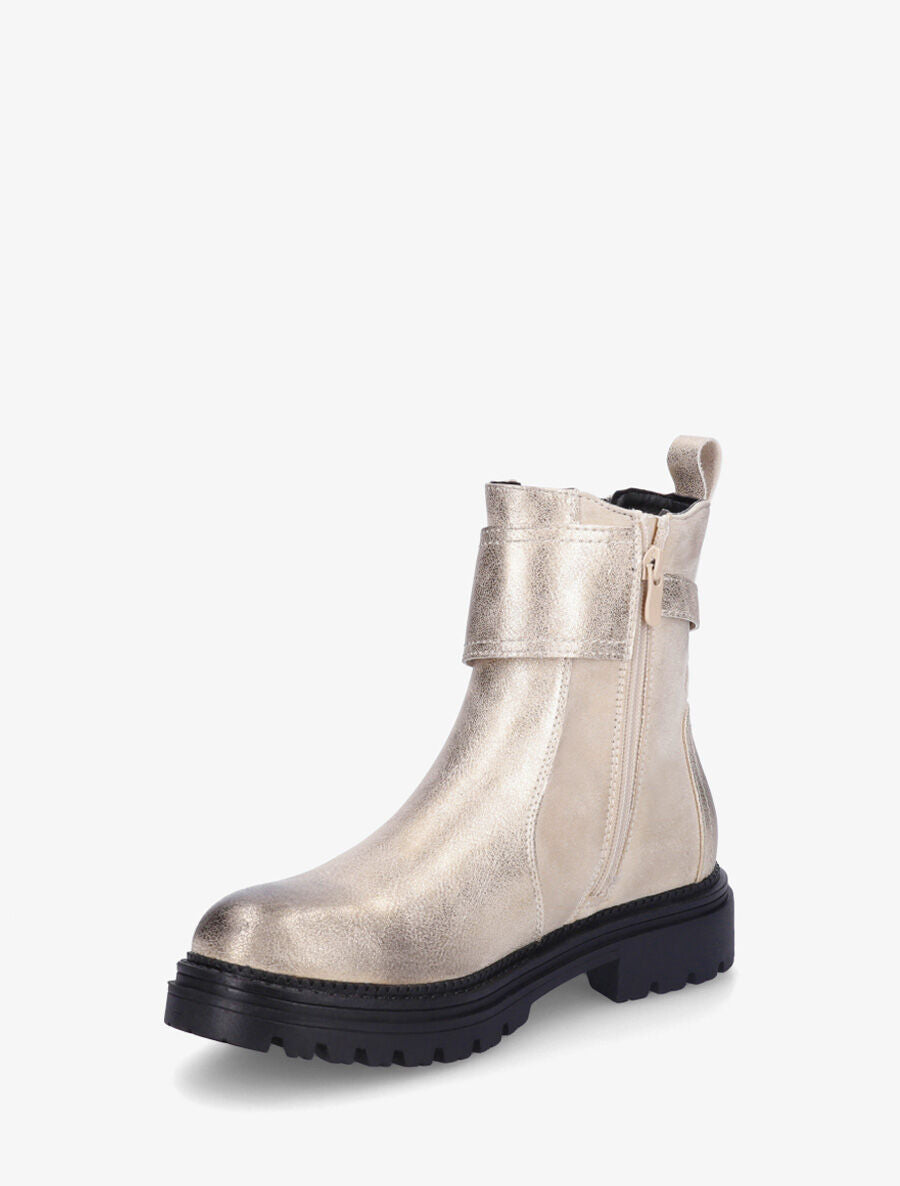 Bottines sanglées en simili et suédine - Or - 3