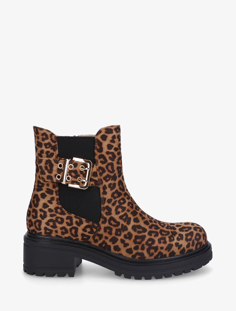Bottines élastiquées imprimé léopard en suédine - Camel - 5