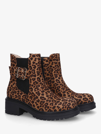 Bottines élastiquées imprimé léopard en suédine - Camel - 4