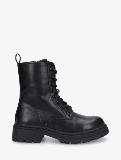 Bottines montantes à lacets en simili - Noir - 1
