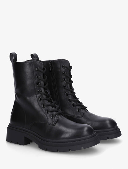 Bottines montantes à lacets en simili - Noir - 4