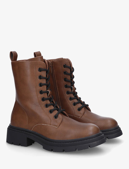 Bottines montantes à lacets en simili - Camel - 4