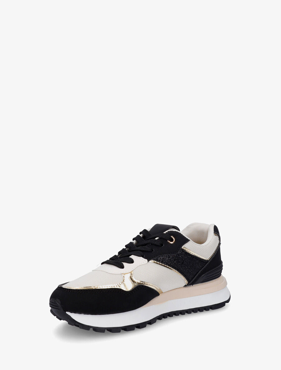 Sneakers à blocs colorés et détail pailleté - Noir - 3