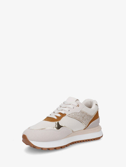 Sneakers à blocs colorés et détail pailleté - Camel - 3