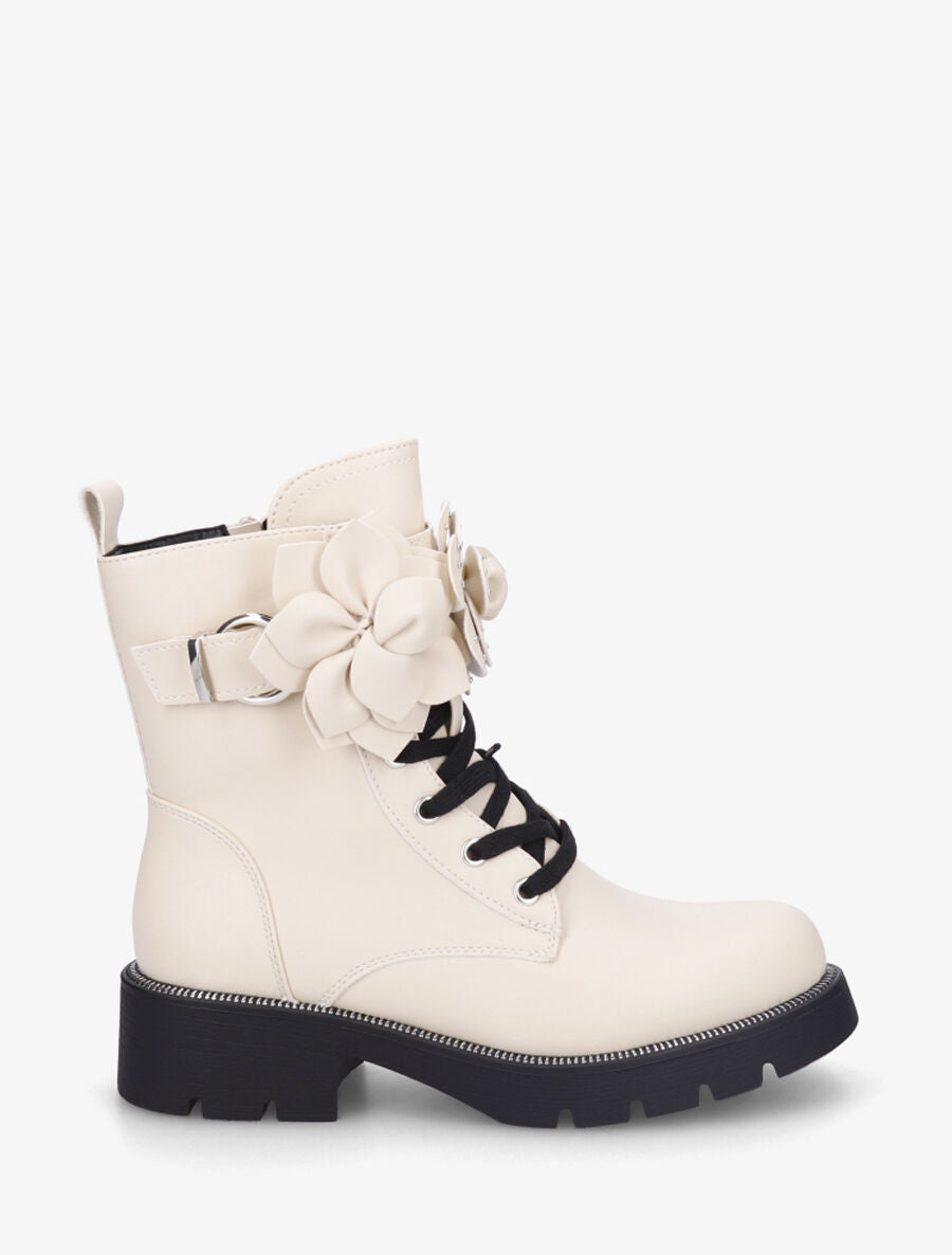 Bottines en simili à empiècement fleurs - Beige - 5