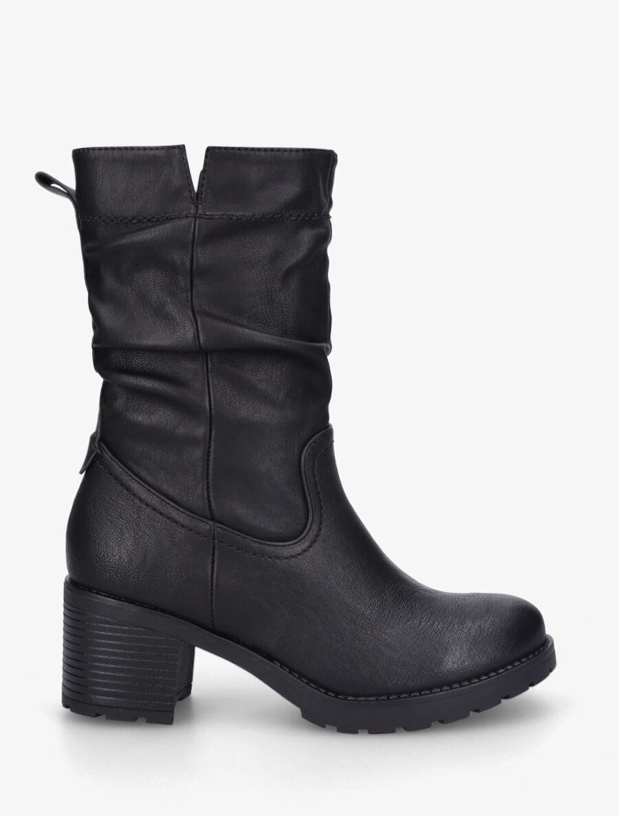 Bottines unies à talon effet plissé - Noir - 5