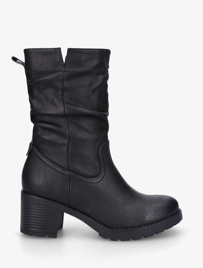 Bottines unies à talon effet plissé - Noir - 5