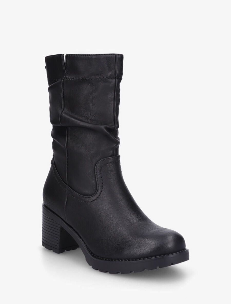 Bottines unies à talon effet plissé - Noir - 2