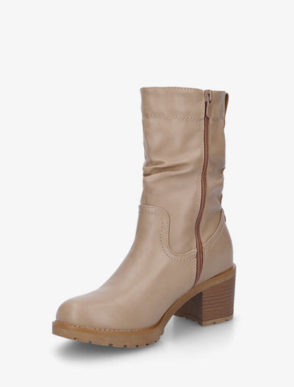 Bottines unies à talon effet plissé - Taupe - 3