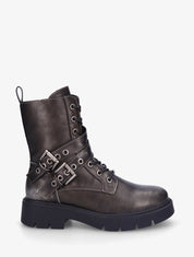 Bottines montantes en simili à double sangles - Anthracite - 1
