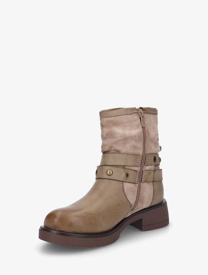 Bottines en simili effet plissé - Taupe - 3