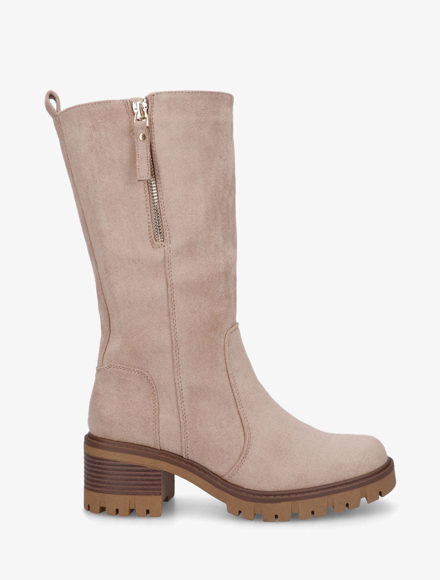 Bottines montantes en suédine à double zips - Taupe - 1