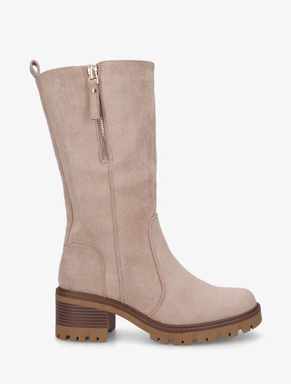 Bottines montantes en suédine à double zips - Taupe - 1