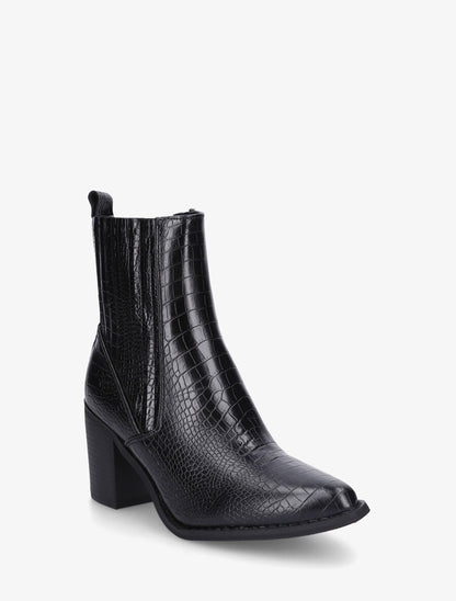 Bottines effet croco à bouts pointus - Noir - 2