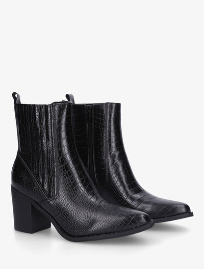Bottines effet croco à bouts pointus - Noir - 4
