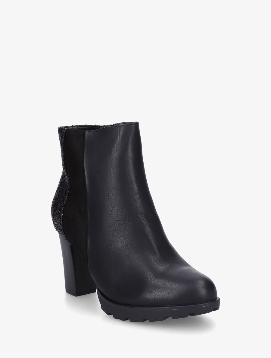 Bottines bimatière à contrefort pailleté - Noir - 2