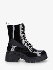 Bottines montantes vernies à lacets strassés - Noir - 5