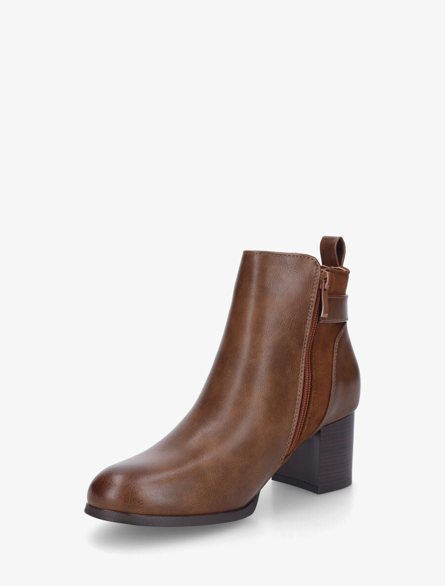 Bottines unies en simili et suédine - Camel - 3