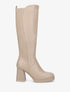 Bottes élastiquées unies en simili - Beige - 5