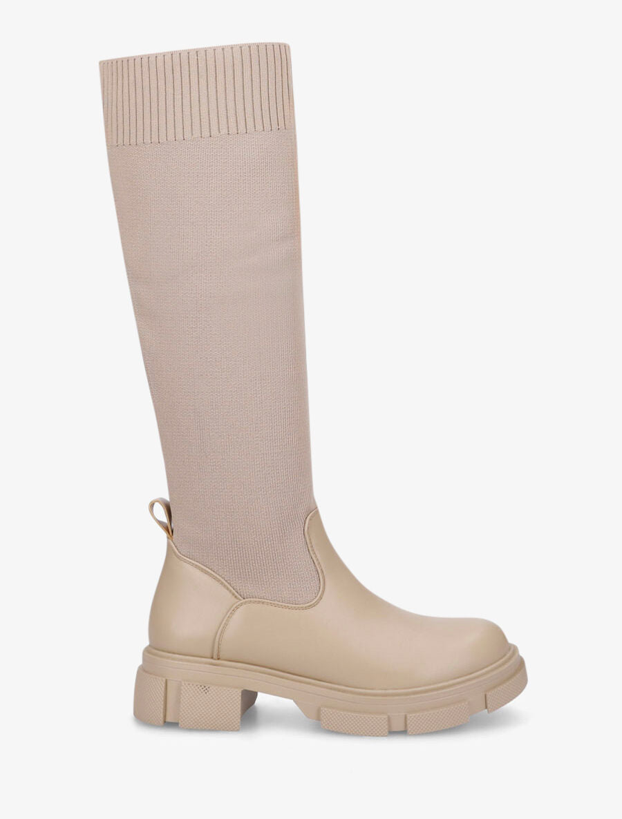 Bottes unies style chaussettes - Taupe - 1