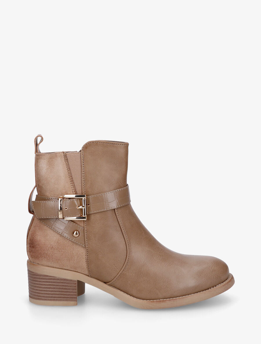 Bottines bi-matière à détail croco - Taupe - 5