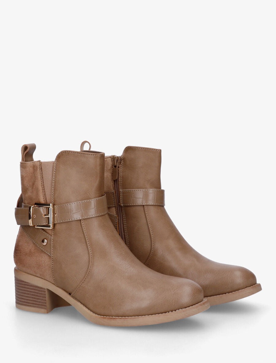 Bottines bi-matière à détail croco - Taupe - 4