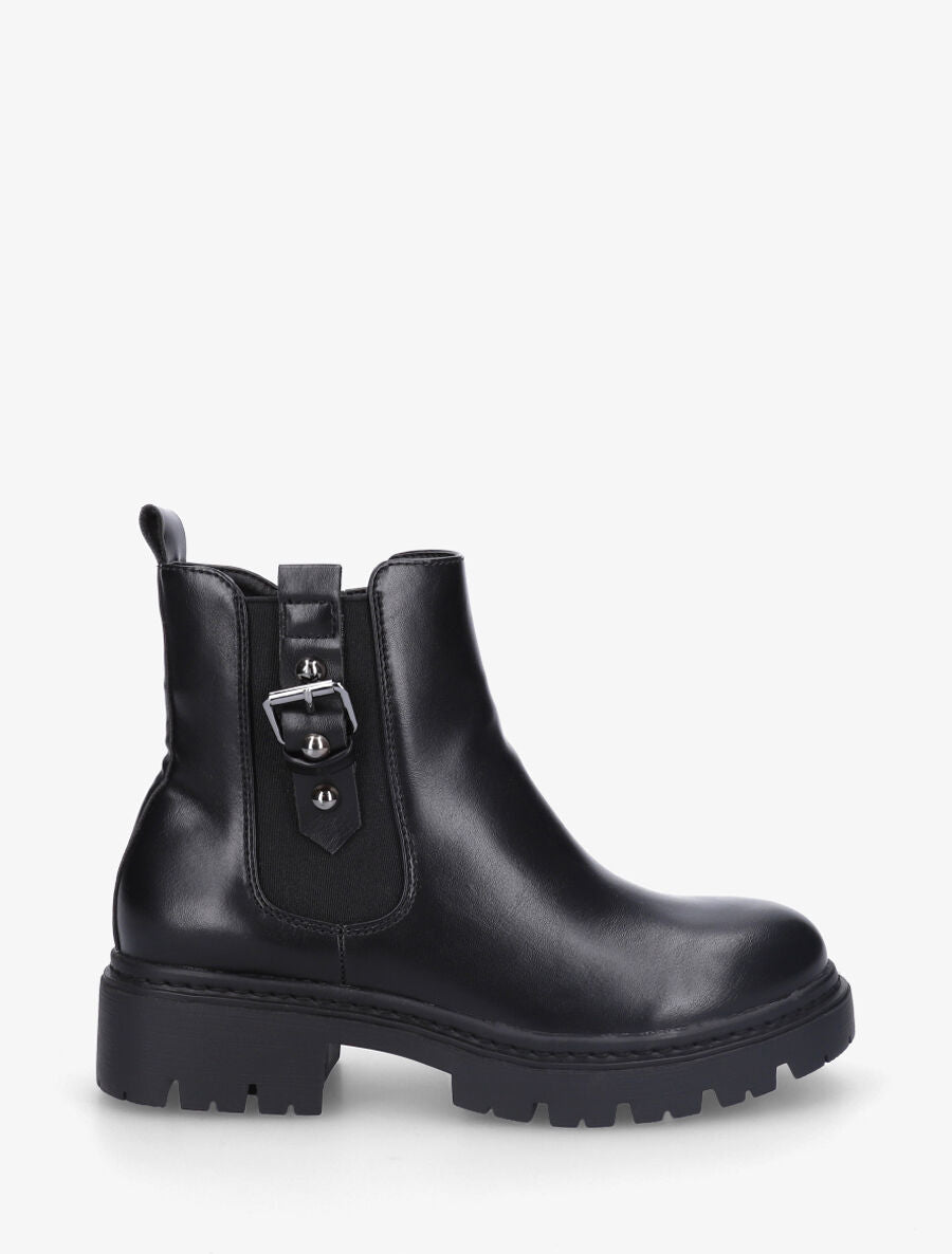Bottines élastiquées en simili - Noir - 1