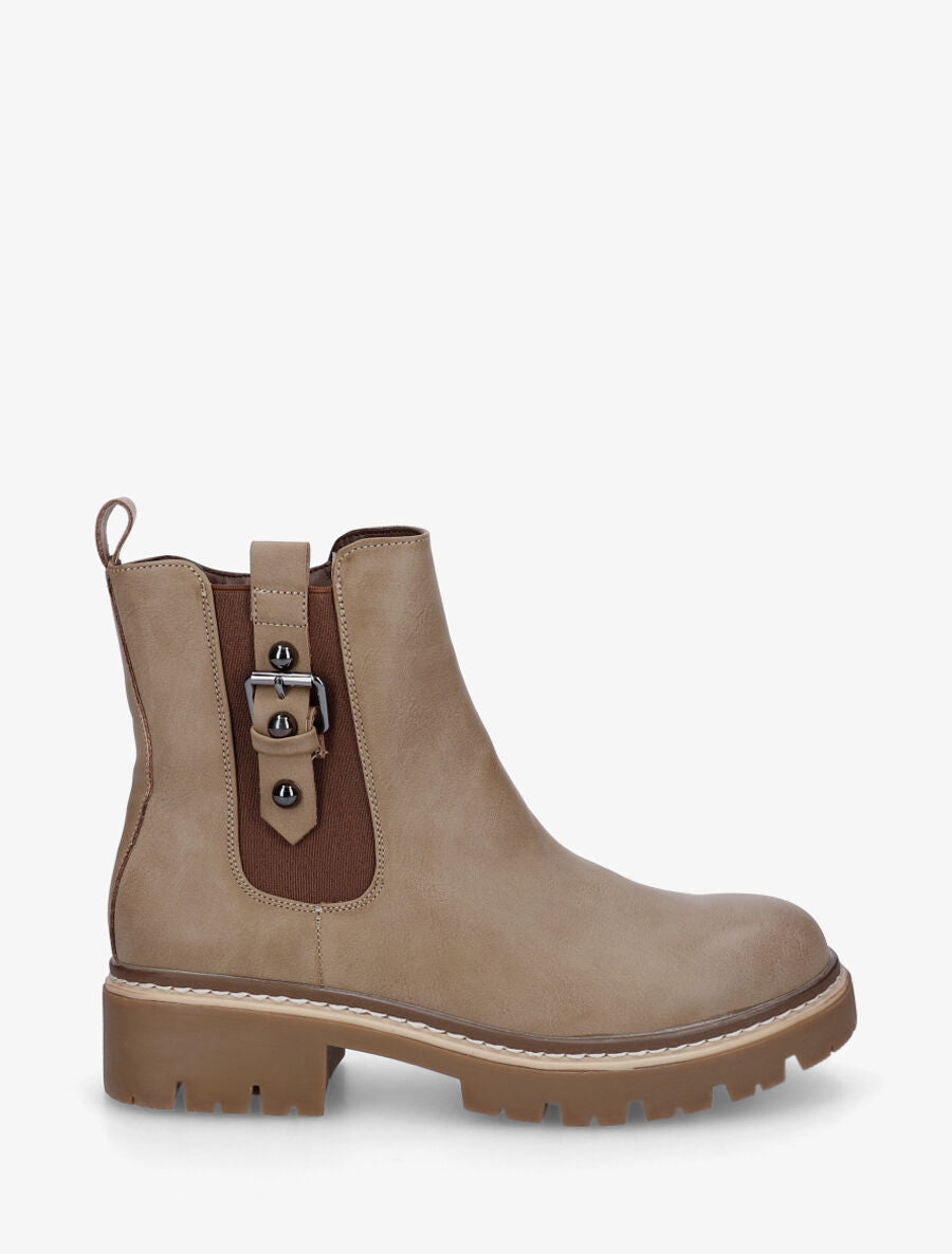 Bottines élastiquées en simili - Taupe - 1