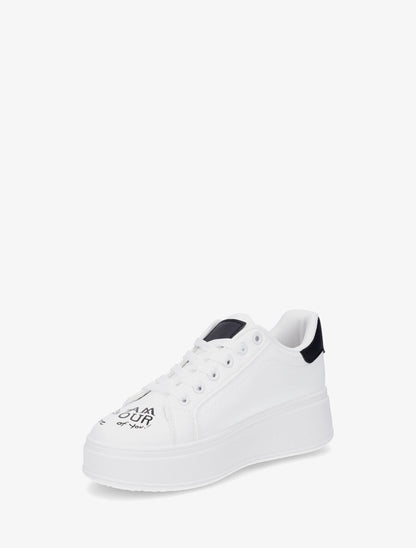 Sneakers à plateforme avec flocage et empiècement coeur - Blanc - 3