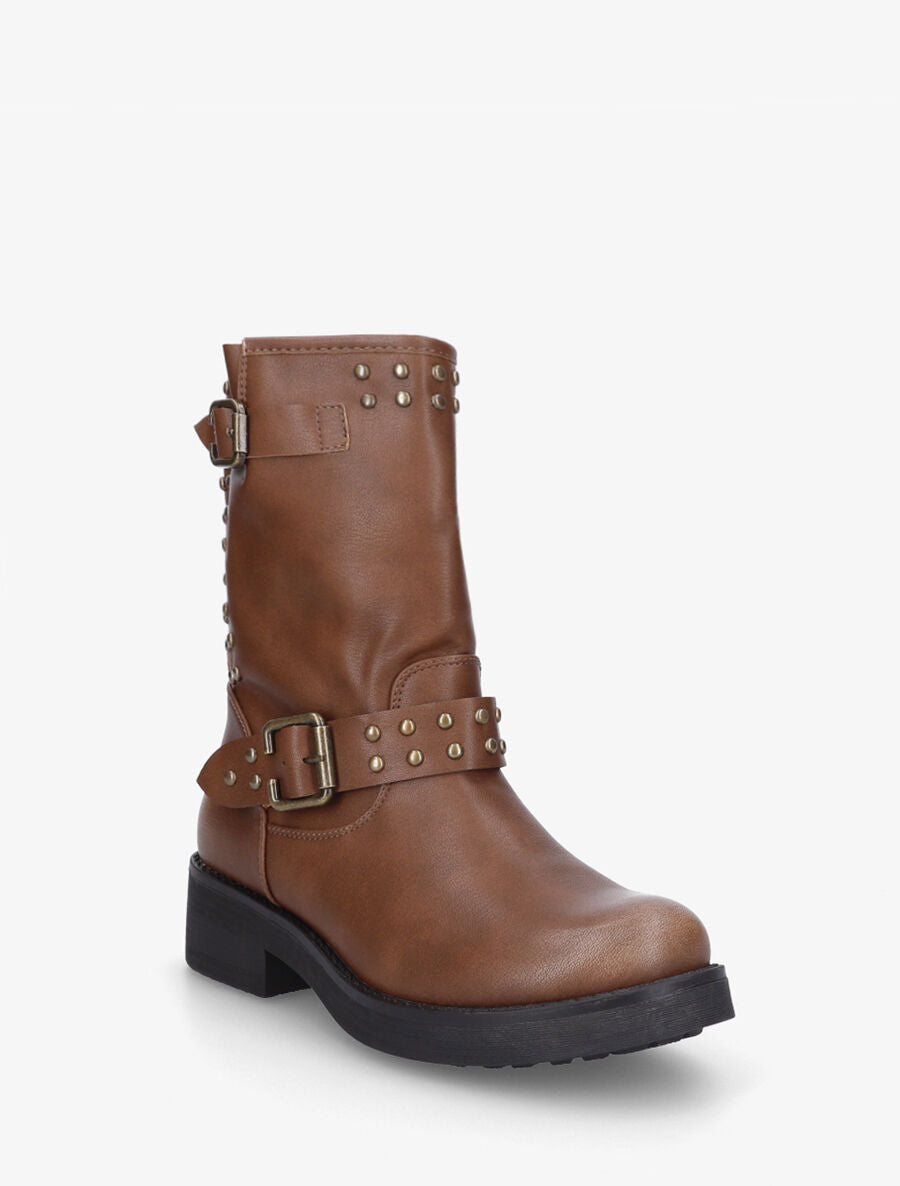 Bottines en simili cloutées - Camel - 2