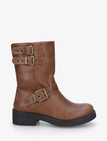 Bottines en simili à triple sangles - Camel - 1