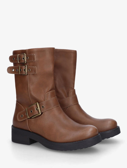 Bottines en simili à triple sangles - Camel - 4
