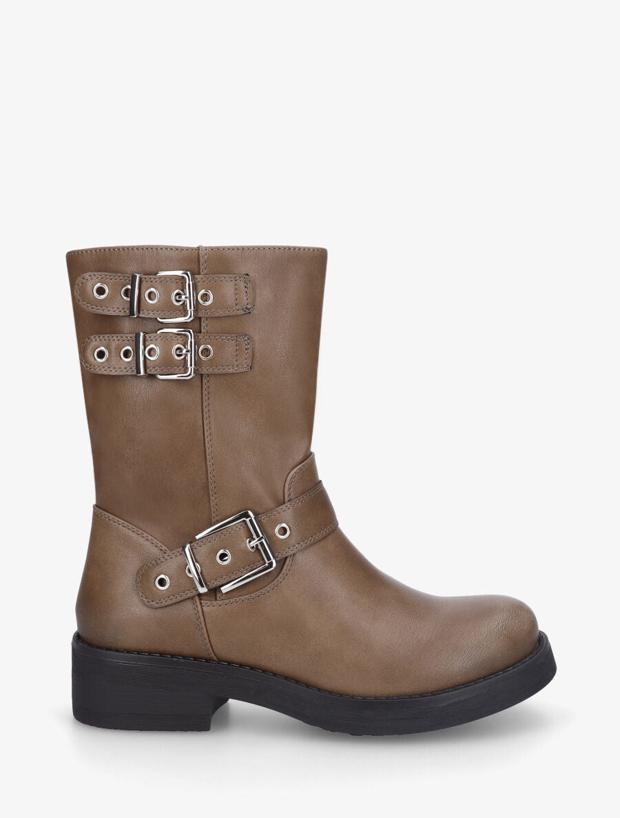 Bottines en simili à triple sangles - Taupe - 1