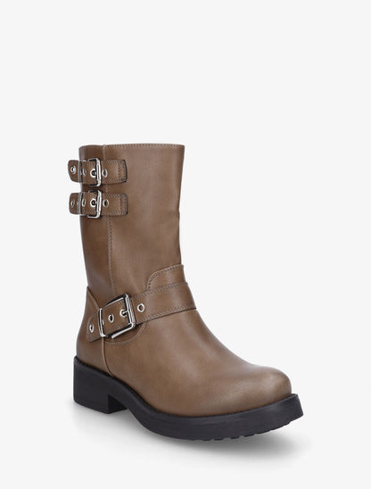 Bottines en simili à triple sangles - Taupe - 2