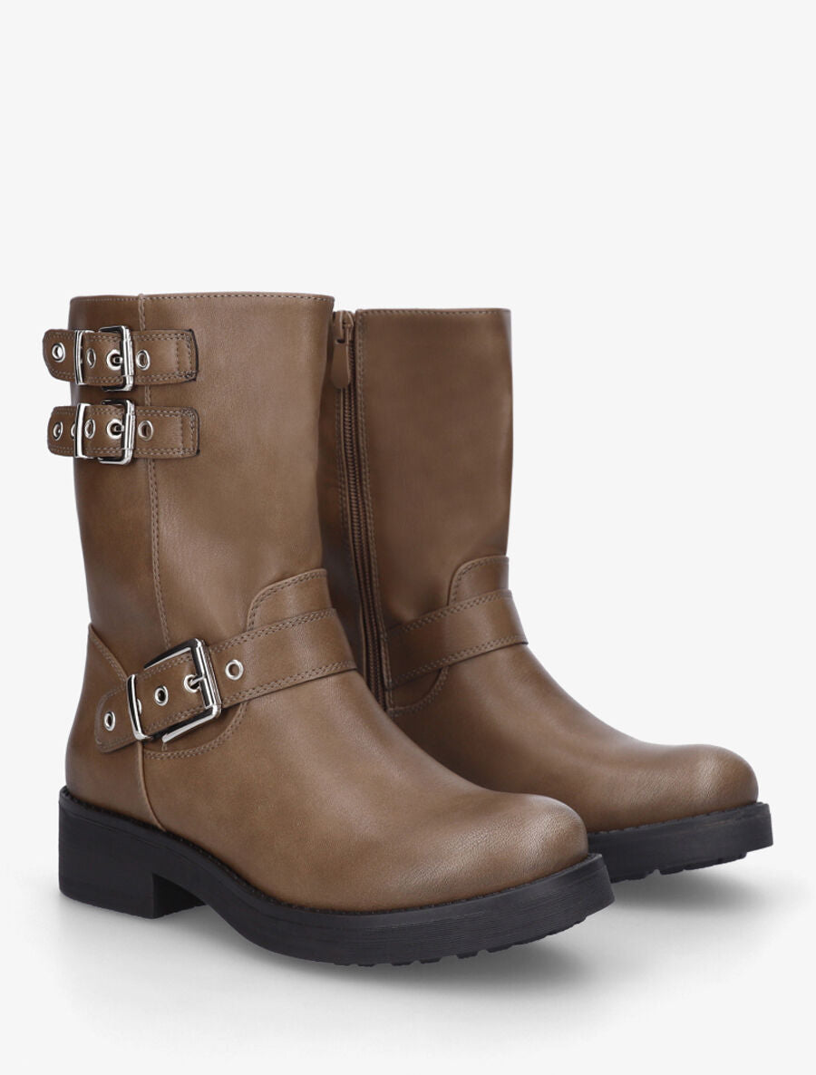 Bottines en simili à triple sangles - Taupe - 4