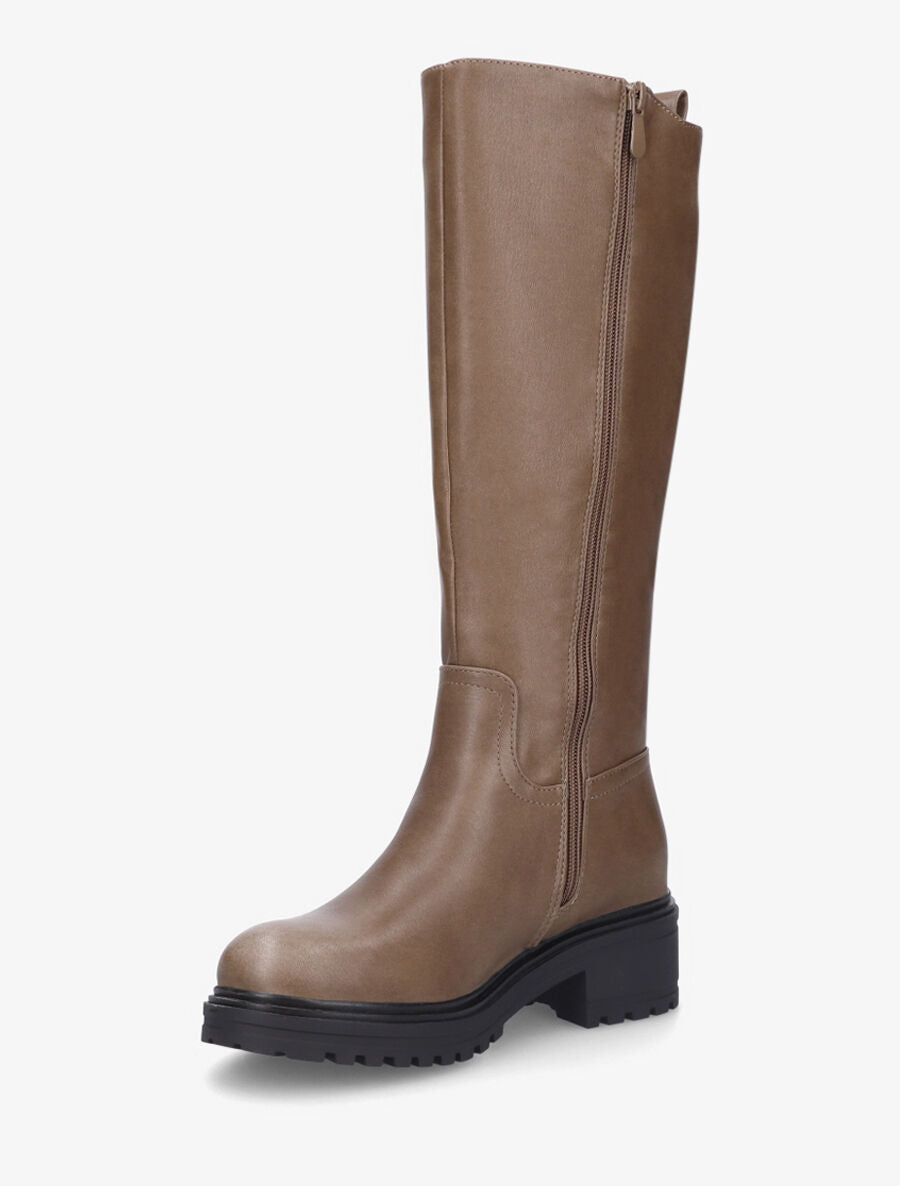 Bottes élastiquées en simili - Taupe - 3