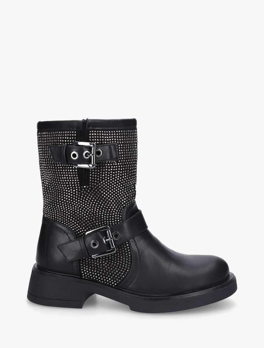Bottines en simili strassées et sanglées - Noir - 1