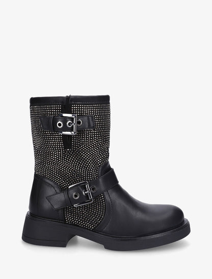 Bottines en simili strassées et sanglées - Noir - 1
