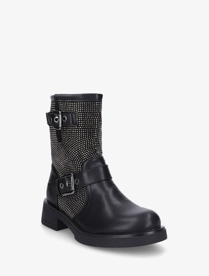 Bottines en simili strassées et sanglées - Noir - 2