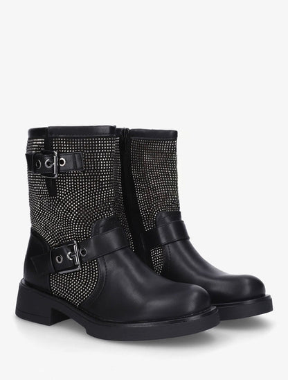Bottines en simili strassées et sanglées - Noir - 4