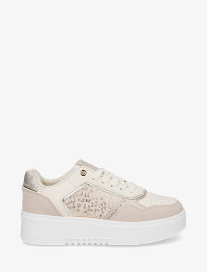 Sneakers en simili à imprimé léopard irisé - Beige - 5