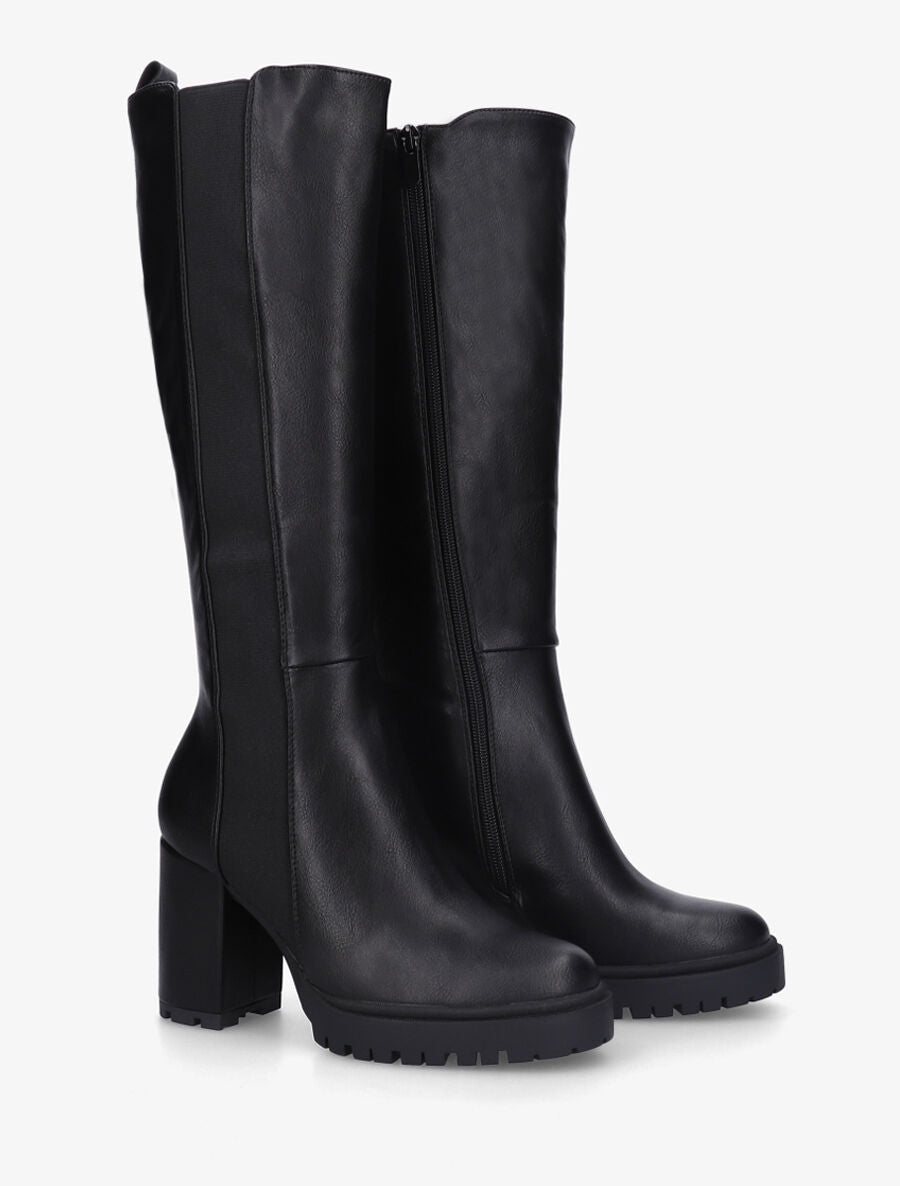 Bottes élastiquées en simili à talon haut - Noir - 4