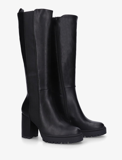 Bottes élastiquées en simili à talon haut - Noir - 4