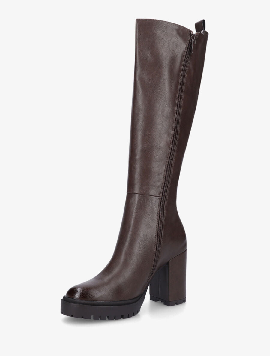 Bottes élastiquées en simili à talon haut - Marron - 3